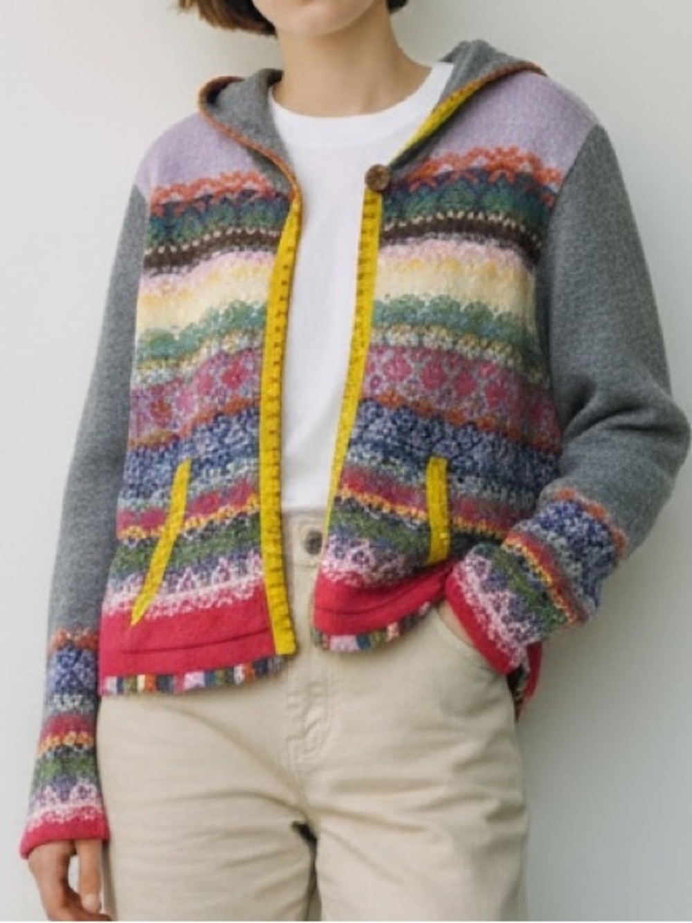 Boston Proper fair isle hooded knit lambswool cardigan size small